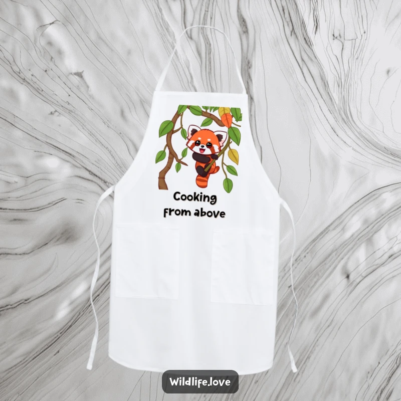 Funny Red Panda Chef Apron: A playful red panda with wide eyes climbing a jungle vine, ready for kitchen adventures.