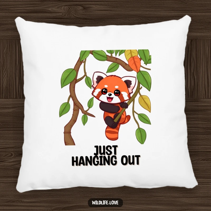Funny Red Panda Jungle Pillow: A playful red panda with wide eyes climbing a jungle vine, offering a soft and fun accent.
