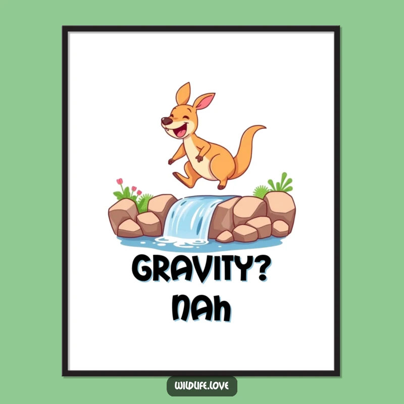 Funny Kangaroo Waterfall Digital Art Print: Instant Hilarious Aussie Decor, Perfect Humorous Gift!