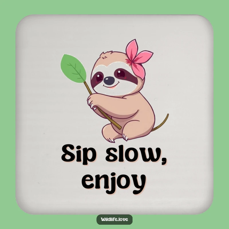 Funny Sloth Flower Drink Coaster: Protect Surfaces with Gentle Humor, Great Humorous Gift!