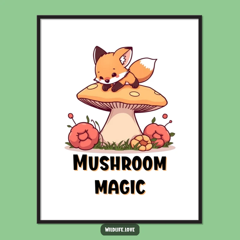 Funny Fox Mushroom Poster - Curious Cub Forest Art Funny Gift