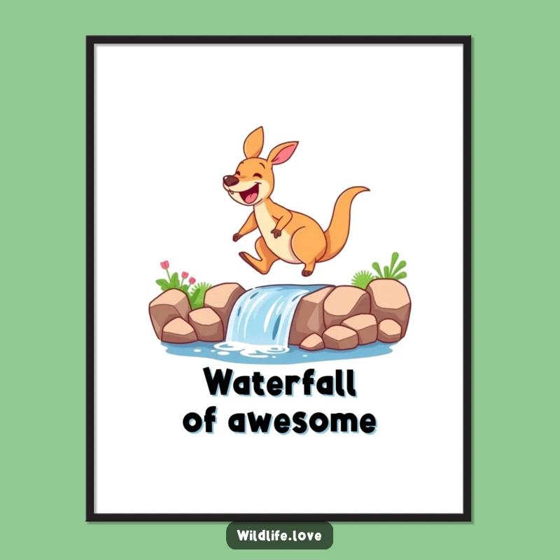 Funny Kangaroo Waterfall Poster: Vibrant & Hilarious Aussie Wall Art, Ideal Humorous Gift!