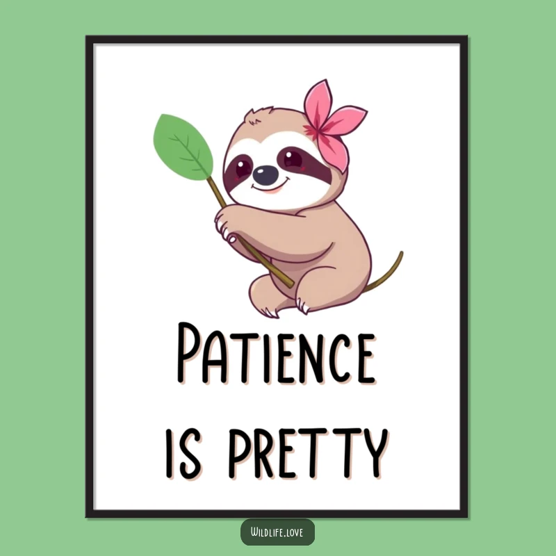 Funny Sloth Flower Poster: Serene & Happy Wall Art, Perfect Humorous Gift for Nature Lovers!