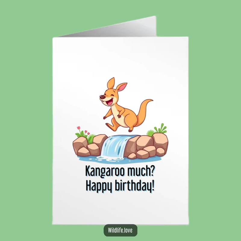 Free Printable Birthday Card: Funny Bouncing Kangaroo Jumping with Joy - Downloadable Gift